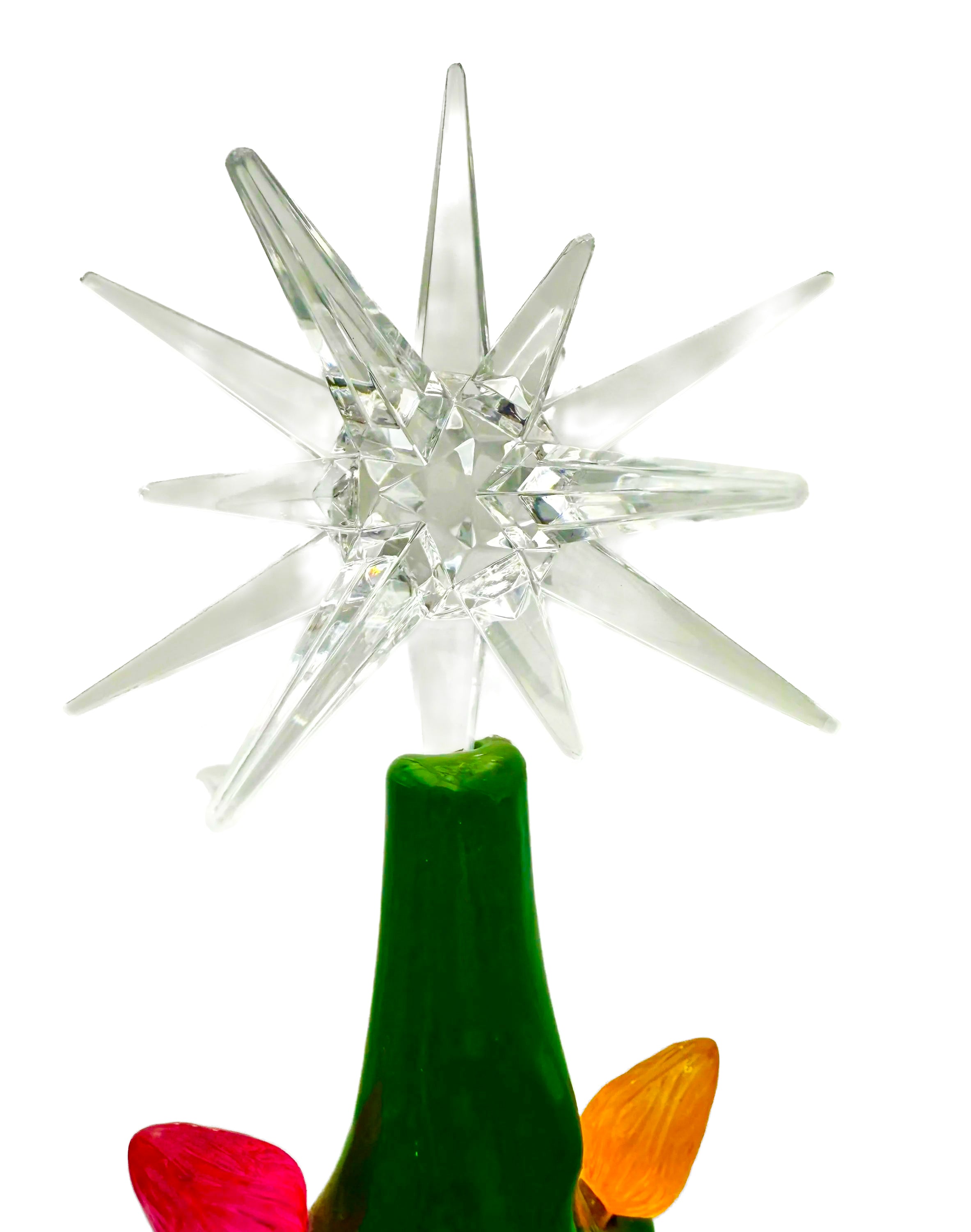 Large lighted 22-inch ceramic Christmas tree by Atlantic Mold with multicolor bulbs, star topper, and music box.