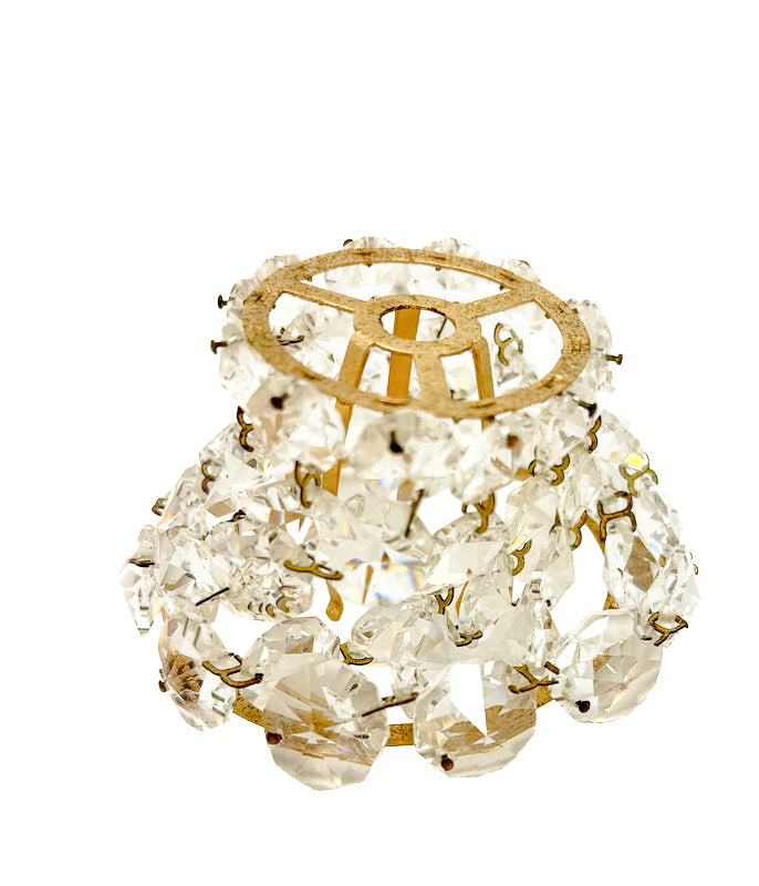 24-inch Italian Hollywood Regency chandelier with gilt floral tole metal and crystal basket shades.