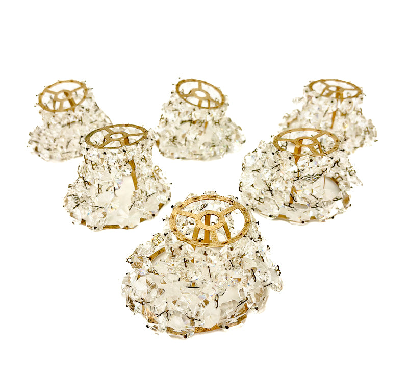 24-inch Italian Hollywood Regency chandelier with gilt floral tole metal and crystal basket shades.