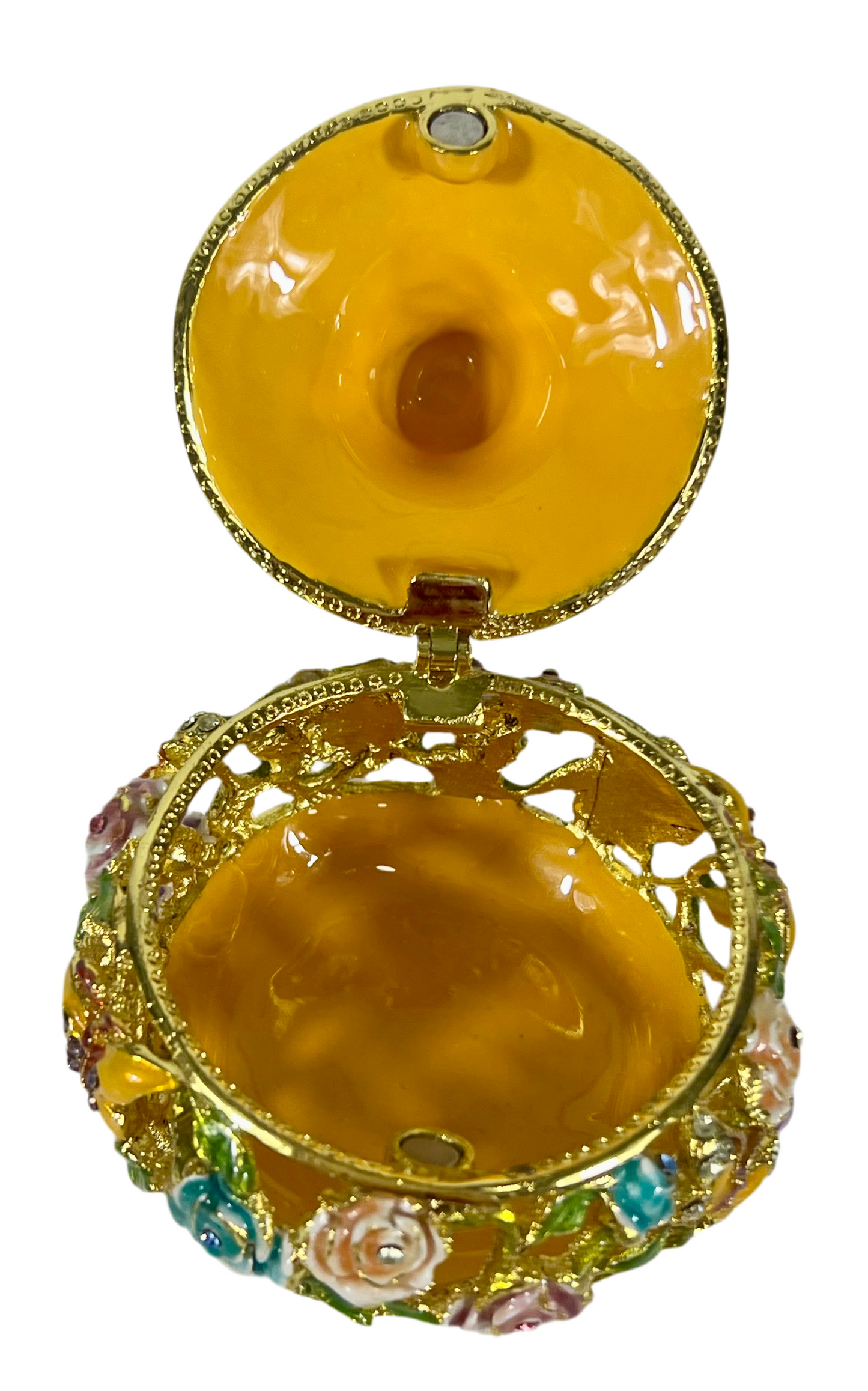 VINTAGE FURUDIA PITCHER SHAPED TRINKET/JEWELRY BOX WITH LADYBUG, BUTTERFLY, FLOWER CUT OUT AND CRYSTAL DETAILS