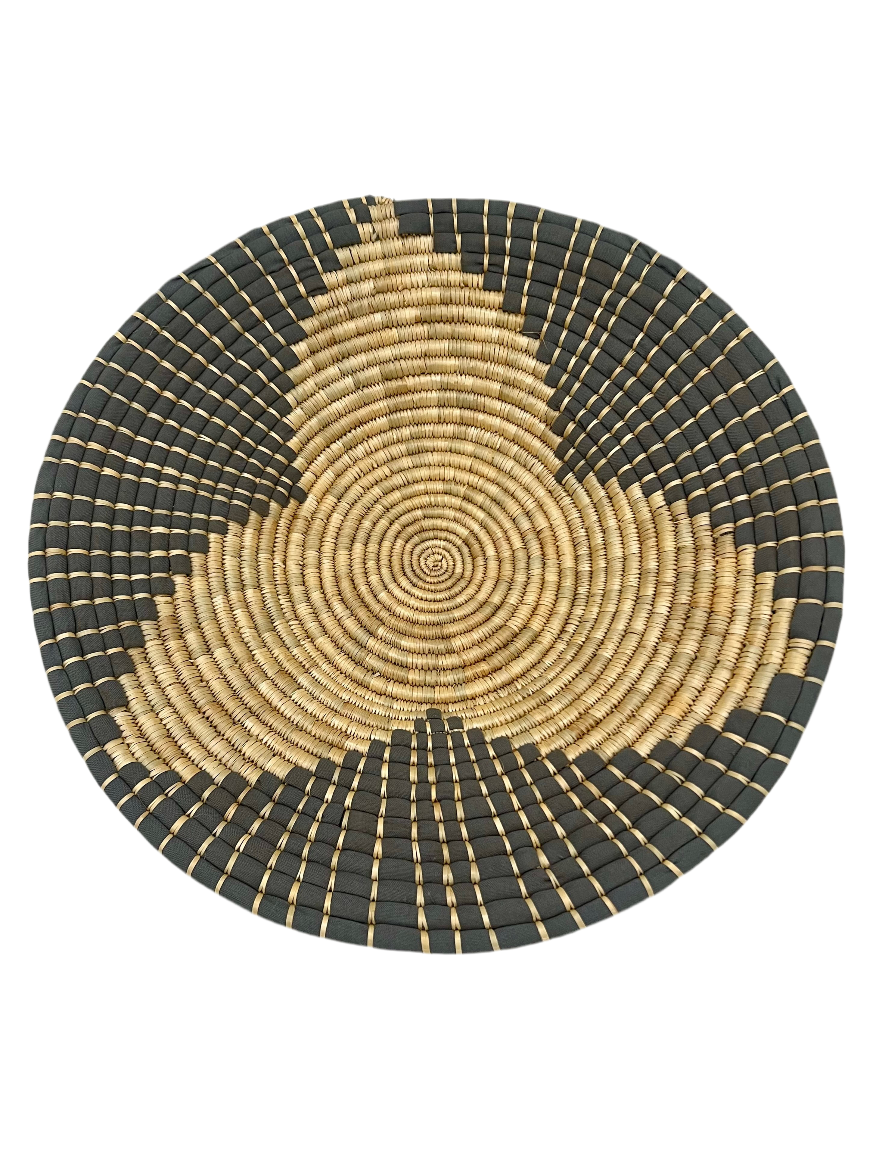 SET OF THREE VINTAGE BOHO AFRICAN WOVEN WALL PLATES – TANZANIA HANDMADE "MAUA" PATTERN