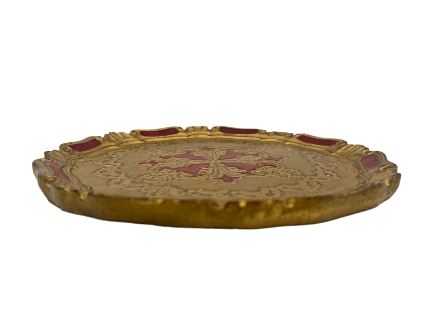 ITALIAN FLORENTINE RED AND GOLD GILT WOOD TRAY