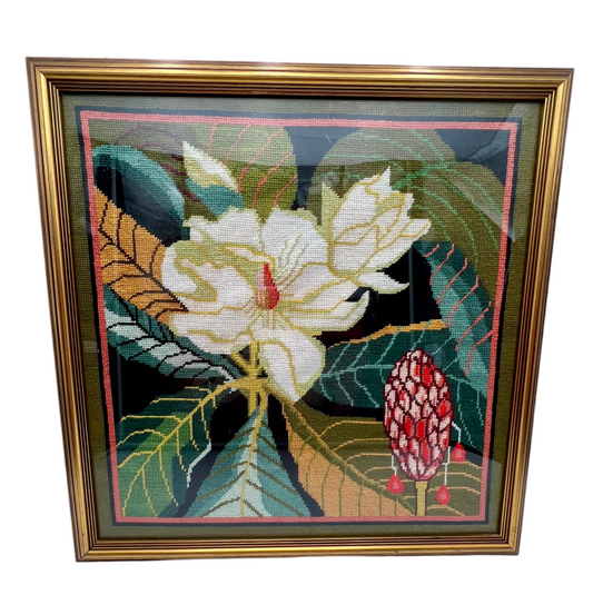 VINTAGE FRAMED BOHO NEEDLEPOINT