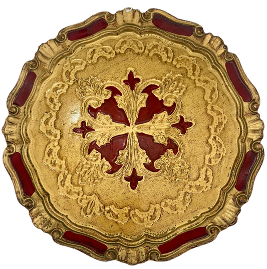 ITALIAN FLORENTINE RED AND GOLD GILT WOOD TRAY