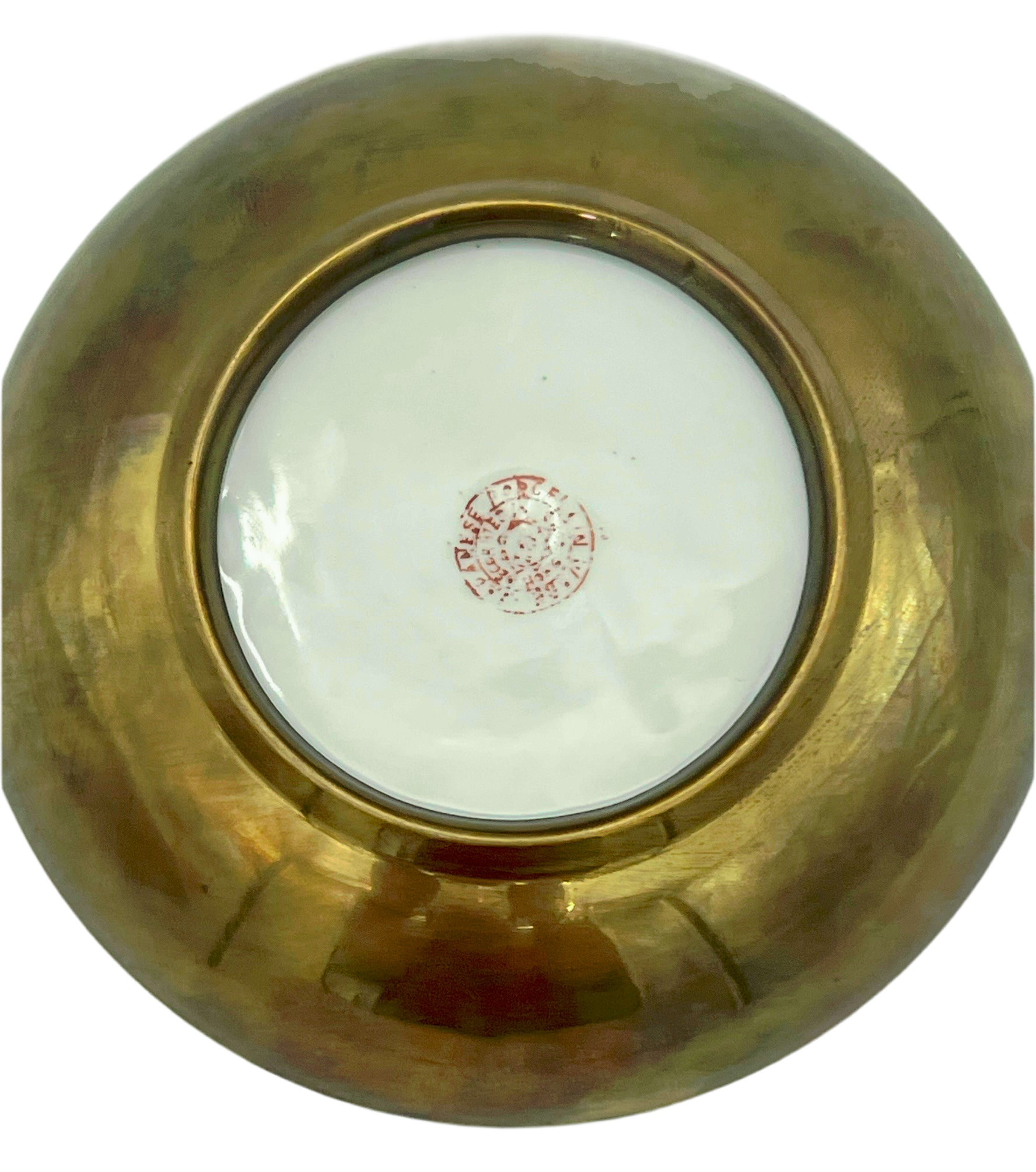 VINTAGE CHINESE FAMILLE ROSE BUTTERFLY PLATE WITH BRASS GALLERY RIM – 7.5”