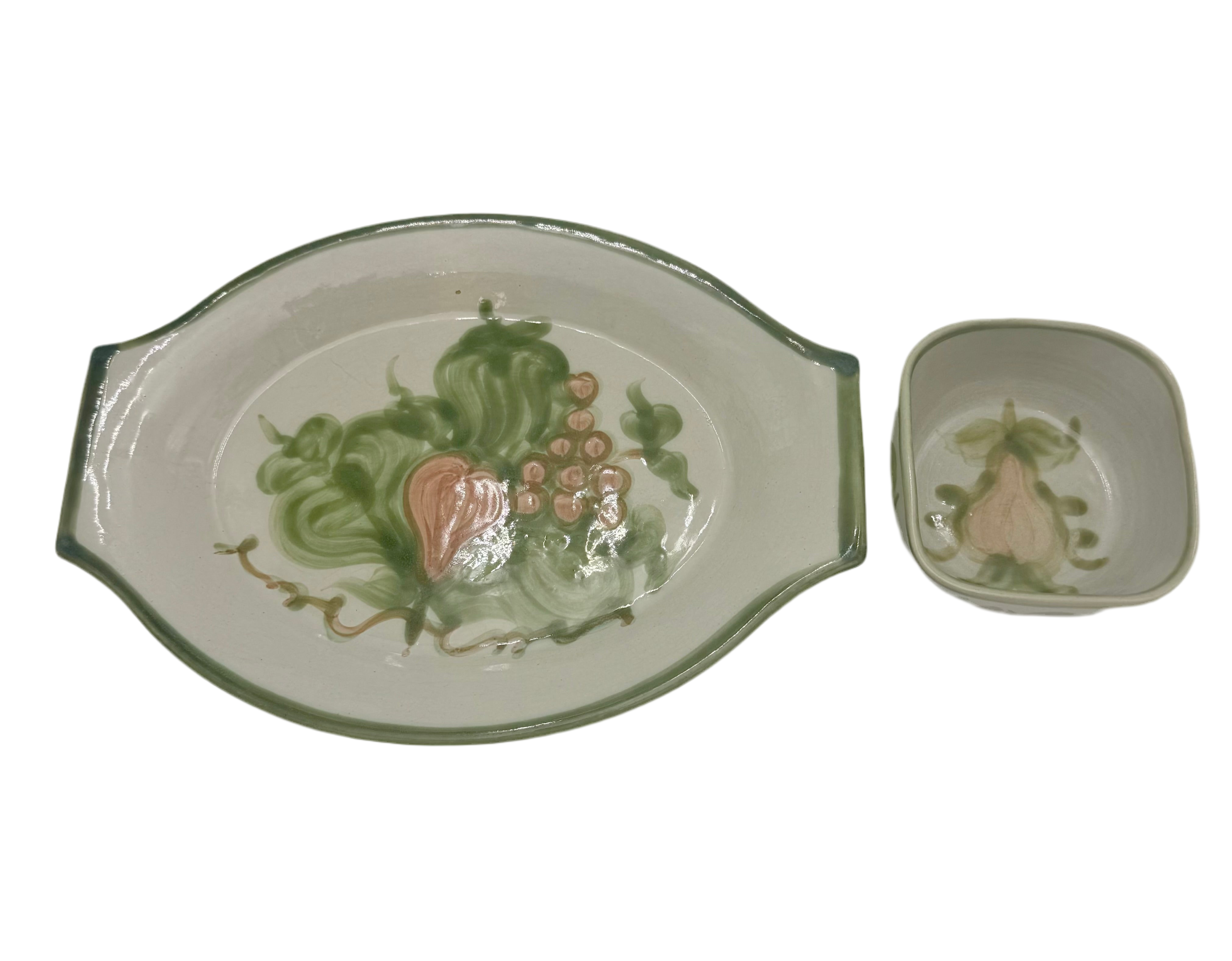 JOHN B. TAYLOR HAND-PAINTED SERVING PLATTER & BOWL SET – 1970s KENTUCKY POTTERY