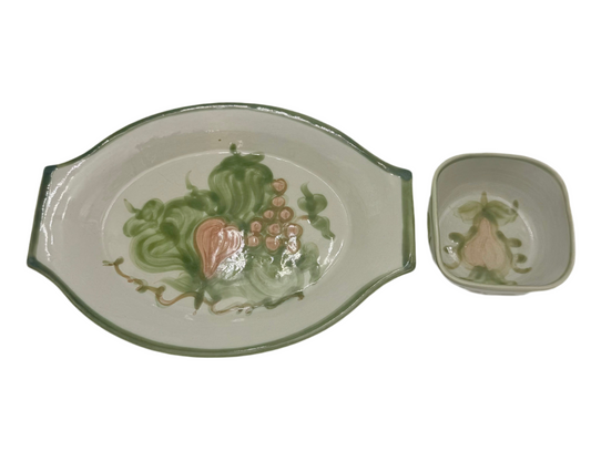 1950s VINTAGE JOHN B. TAYLOR HARVEST PATTERN CERAMIC PLATTER AND DIP BOWL