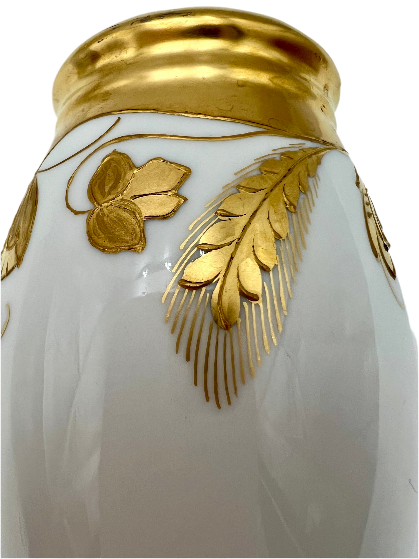 Antique Porcelain Sugar Shaker Muffineer | Stouffer Studio Chicago | Hand-Gilded Raised Gold Floral | Signed BEK