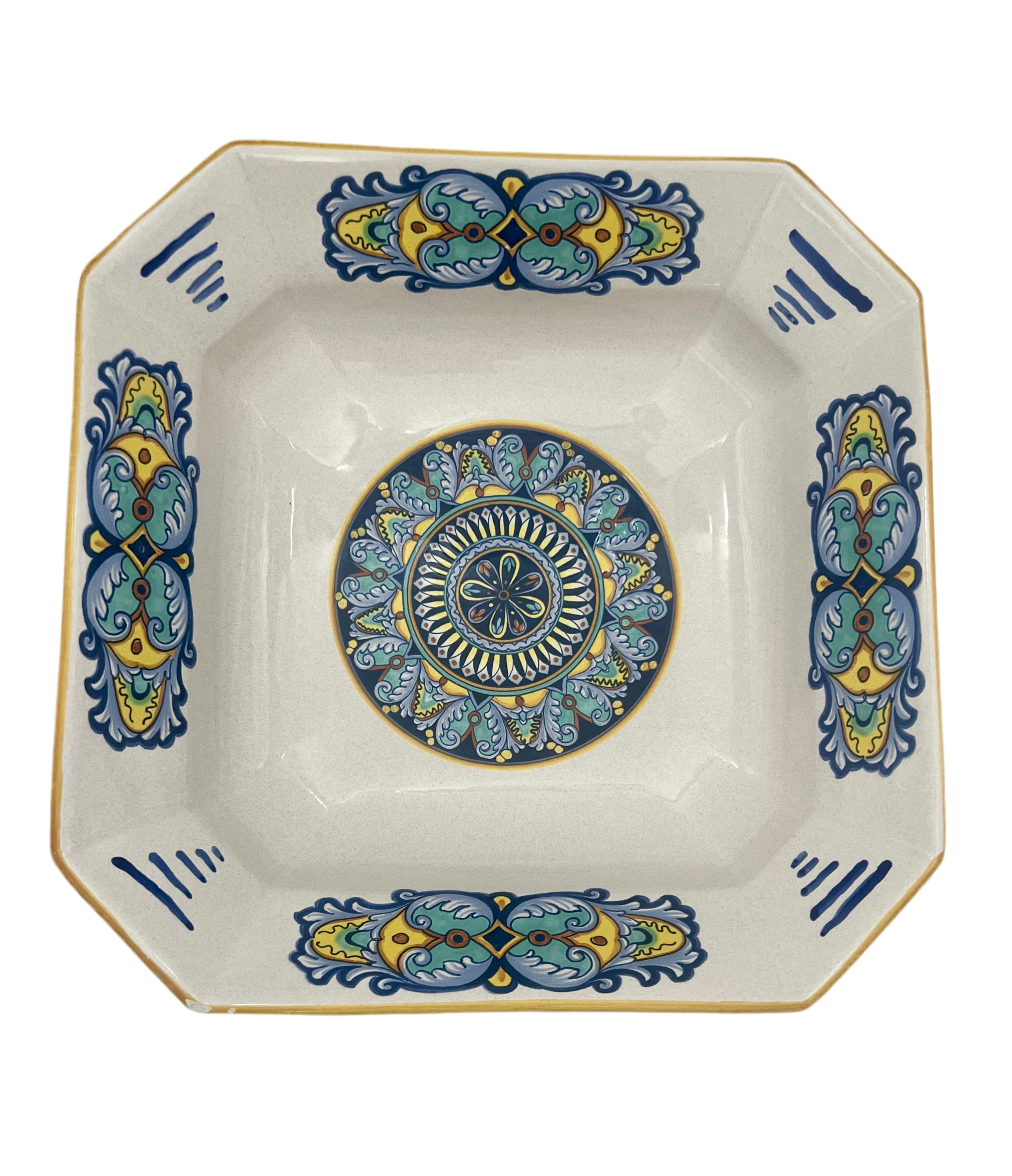 VINTAGE CERAMICA NOVA DERUTA SQUARE DECORATIVE BOWL | HAND PAINTED ITALIAN MAJOLICA | MADE IN ITALY