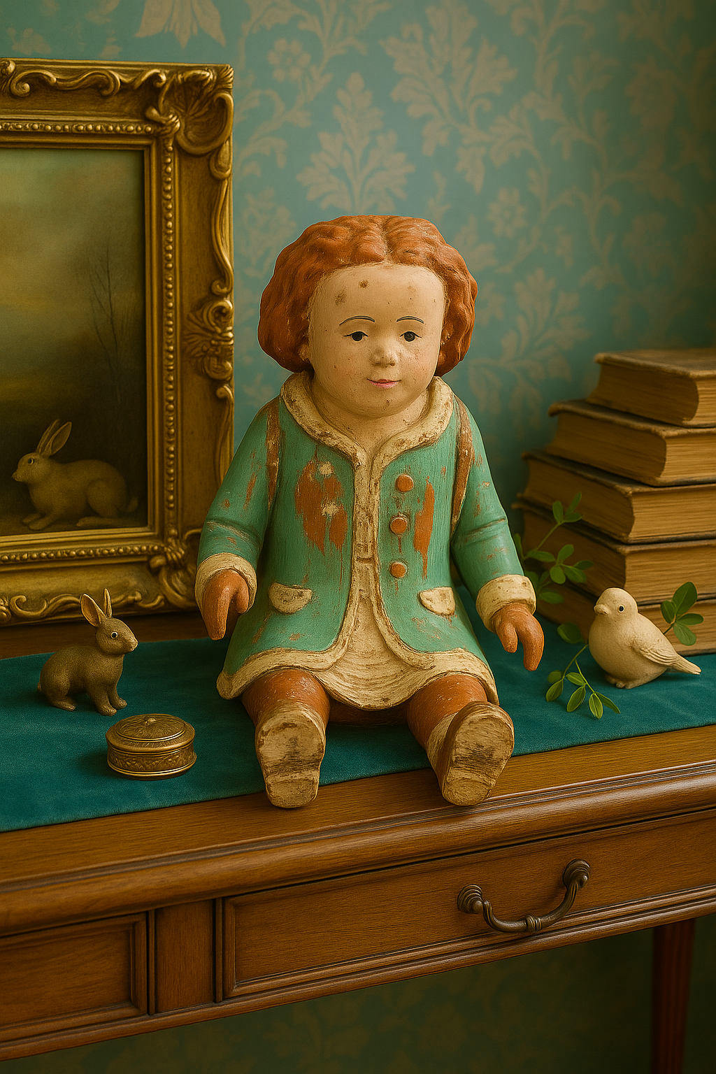 HAND-CARVED SARREID ITALY WOOD FIGURE • VINTAGE FOLK ART DOLL • DISTRESSED PAINTED ITALIAN CARVING • 12.5”