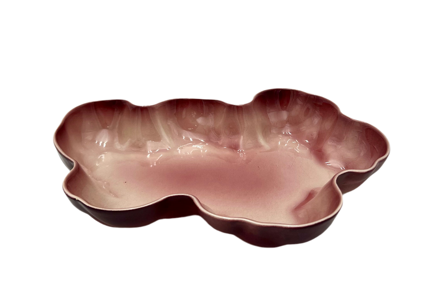 Vintage Los Angeles Potteries Pink Sculptural Dish Mid Century California Art Pottery Organic Modern Form 295