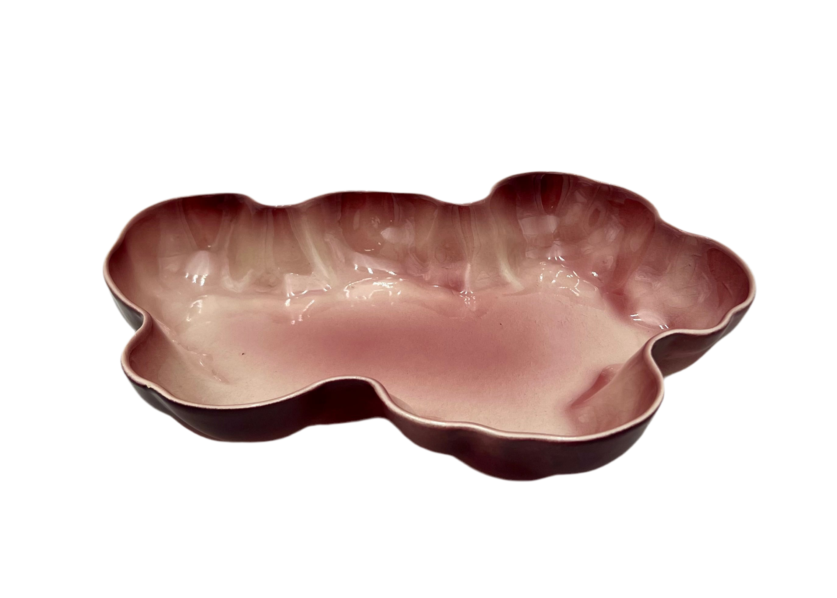 Vintage Los Angeles Potteries Pink Sculptural Dish Mid Century California Art Pottery Organic Modern Form 295