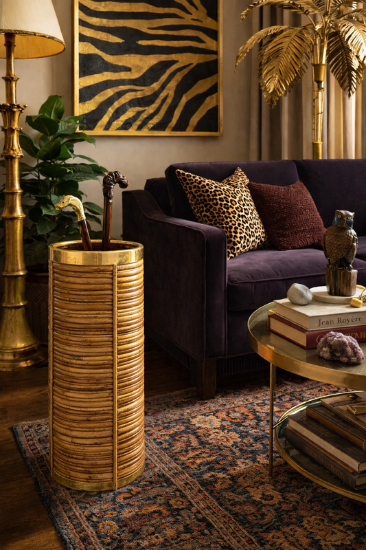 GABRIELLA CRESPI ATTRIBUTED BAMBOO & BRASS UMBRELLA STAND – ITALIAN MODERNIST DESIGN, c. 1970s