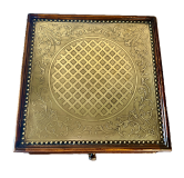 Theodore Alexander Regency Engraver Brass Accent Table, Two Tier Acacia Side Table, Designer Regency Furniture