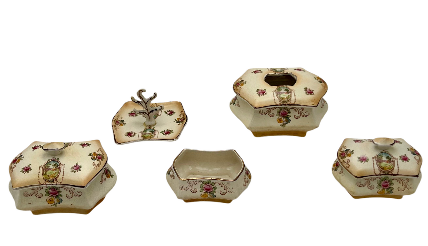 ANTIQUE CRANFORD WARE VANITY SET — FORD & SONS ENGLISH EARTHENWARE, C.1910s