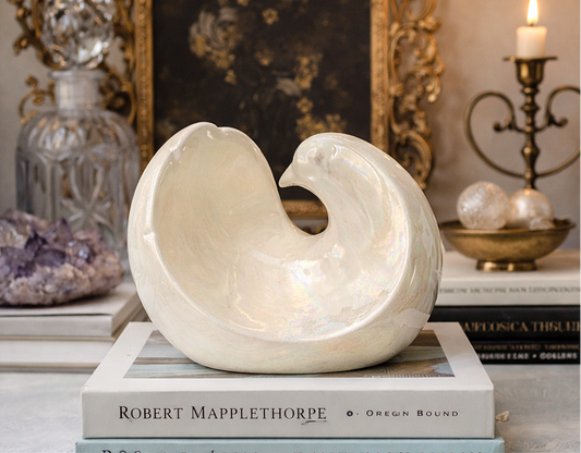 VINTAGE OPALESCENT WHITE CERAMIC DOVE SCULPTURE ABSTRACT BIRD ART MODERNIST HOLLYWOOD REGENCY DECOR