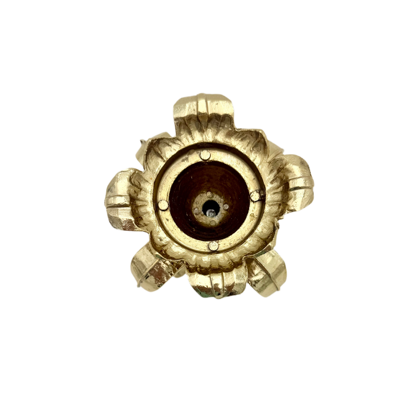 VINTAGE ITALIAN GILT TOLE LILY FLOWER CANDLE HOLDER – HOLLYWOOD REGENCY GOLD FLORAL DECOR – 1950s FLORENTINE STYLE – 5.5” TALL