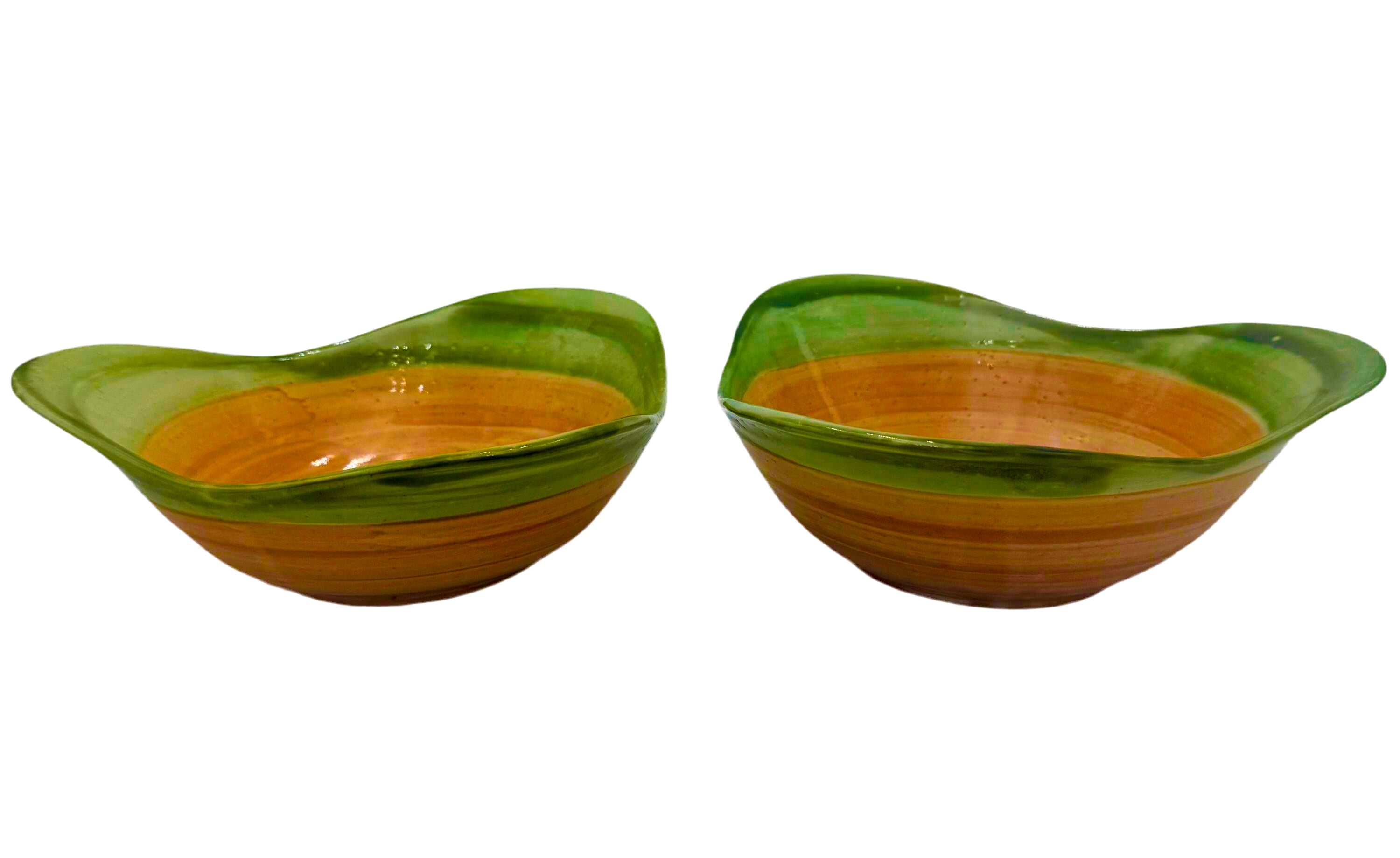 Pair of 1950s John B. Taylor Harvest pattern ceramic mugs in earthy brown and cream glazes.