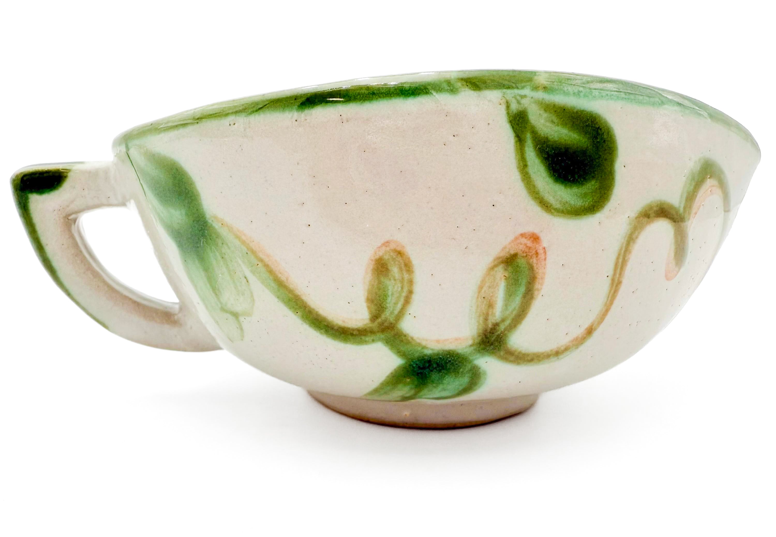 Vintage 1950s John B. Taylor Harvest pattern ceramic gravy boat in a rustic mid-century glaze.