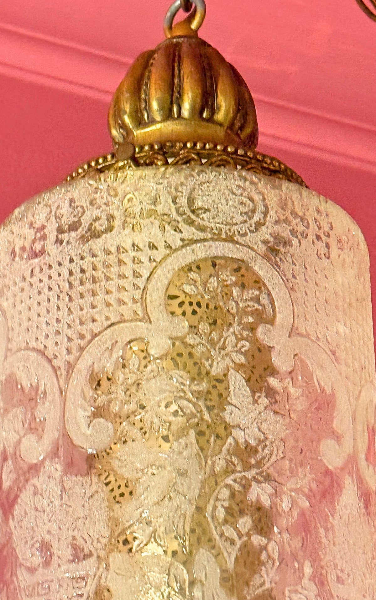 Vintage 1970s Hollywood Regency Ornate Glass Swag Lantern  American Circa 1970s