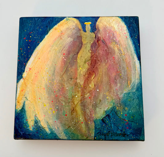 ORIGINAL ANGEL WING PAINTING | SIGNED SPIRITUAL ABSTRACT ART | ANGELS AND SAINTS SERIES | 8 X 8 ORIGINAL CANVAS