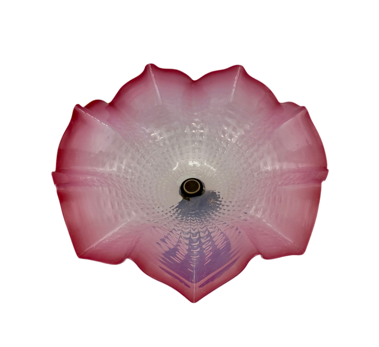 ANTIQUE CRANBERRY ART GLASS COMPOTE WITH CHERUB BASE – VICTORIAN RUFFLED EDGE BOWL – 9” TALL × 11.5” DIAMETER – CIRCA 1890–1910