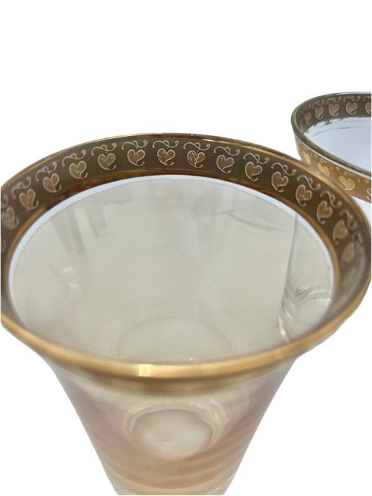 SET OF 4 MULITCOLORED VINTAGE NEIMAN MARCUS HEART GOLD RIM TUMBLERS