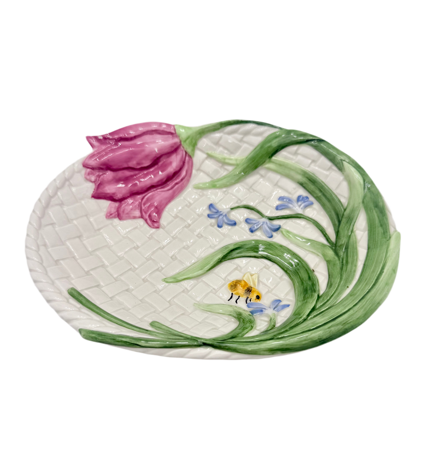 FITZ AND FLOYD ESSENTIALS “TULIP & BEE” HAND-PAINTED CERAMIC PLATE