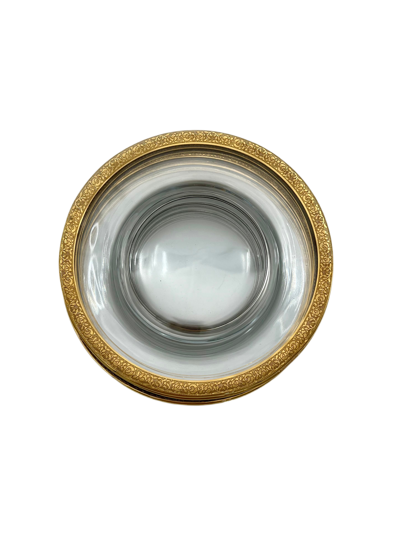 VINTAGE TIFFIN FRANCISCAN “CHEROKEE ROSE” GOLD ENCRUSTED 8¼″ CRYSTAL PLATES – SET OF 8