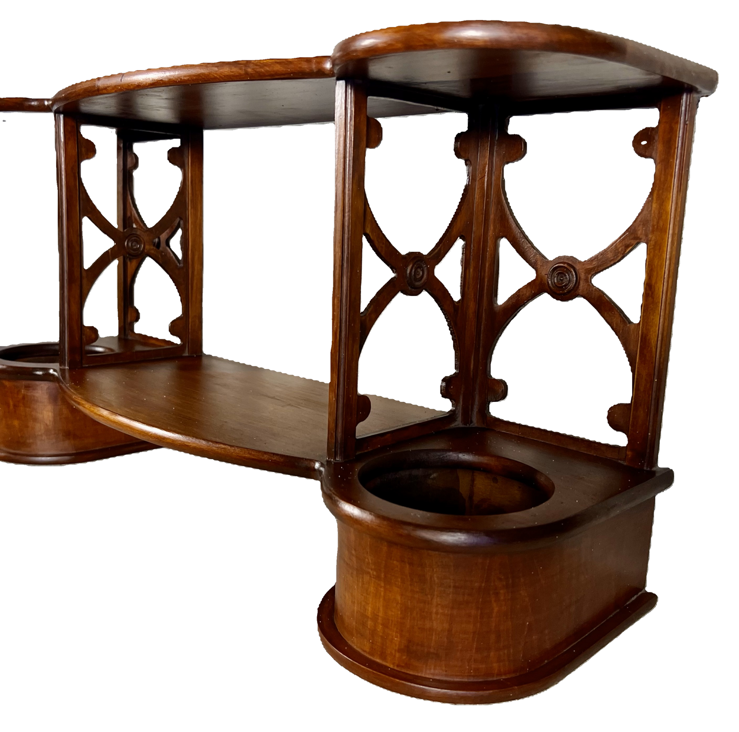 ANTIQUE ENGLISH SHERATON STYLE DOUBLE CACHEPOT ETAGERE