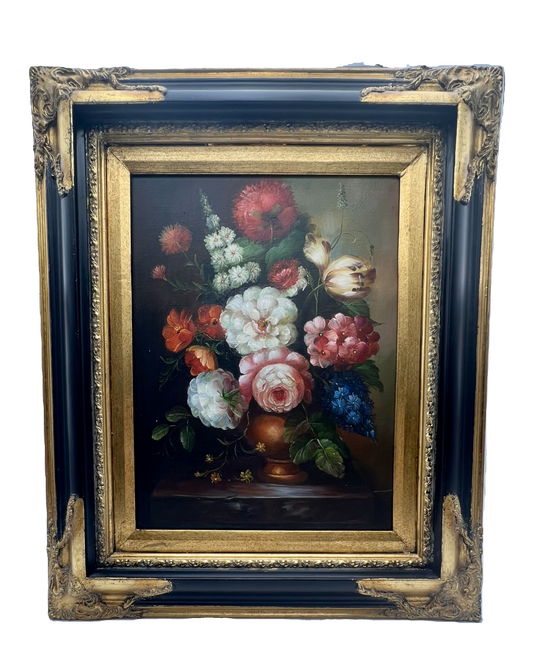 ORIGINAL FLORAL OIL PAINTING WITH ORNATE FRAME