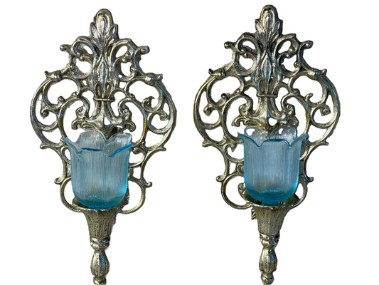RARE VINTAGE PAIR OF ORNATE GOLD WALL SCONCES