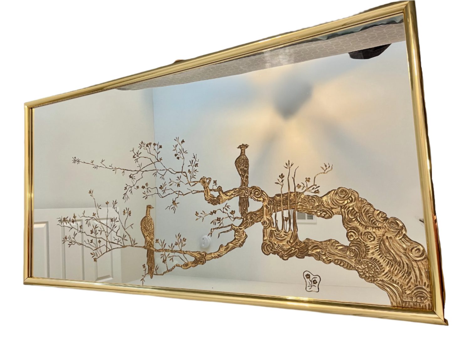 VINTAGE 1982 SIGNED SEBET SILVERMAN VERRE  ÉGLOMISÉ GOLD MIRROR