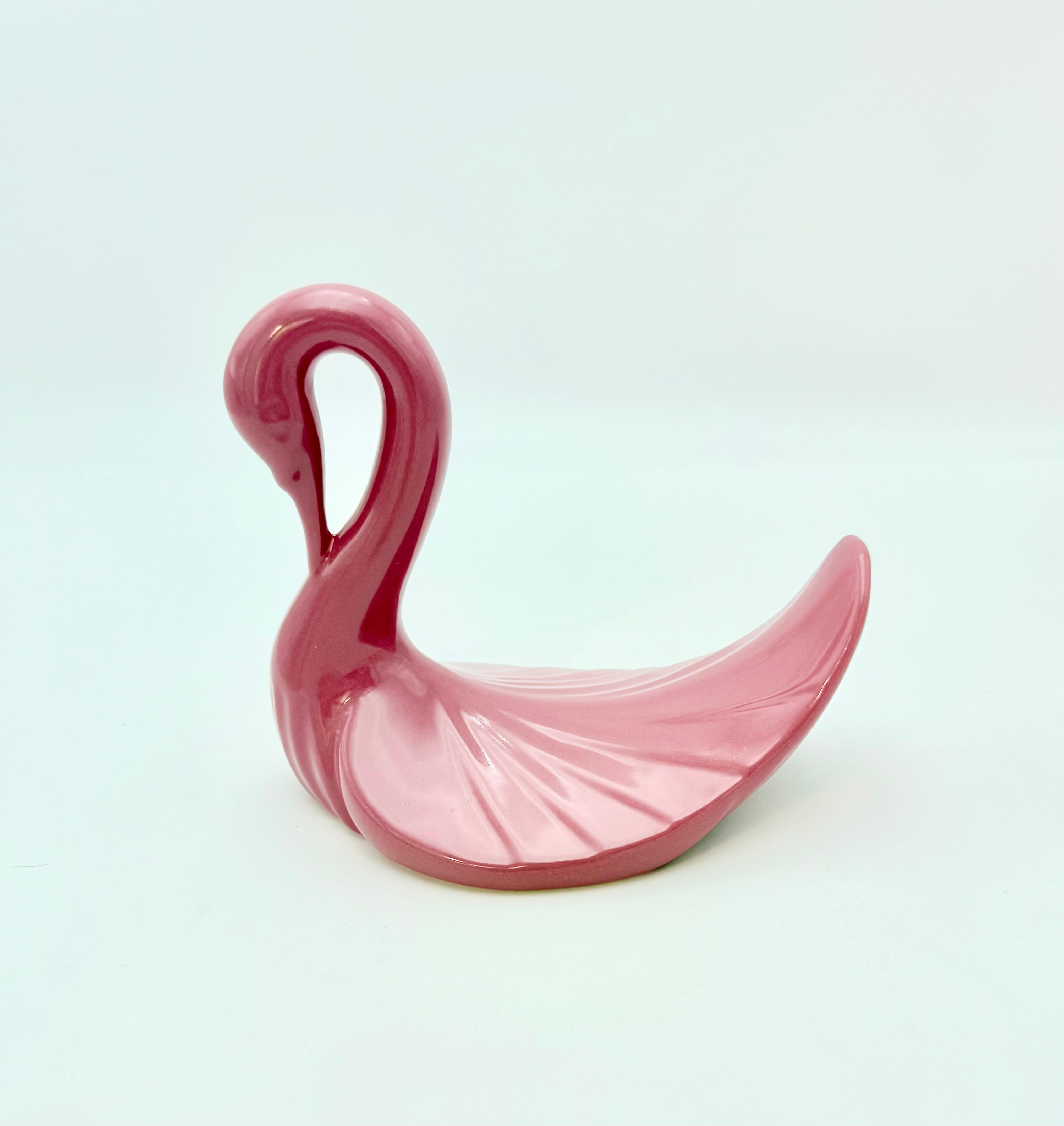 VINTAGE CRANBERRY CERAMIC SWAN SCULPTURE | MID CENTURY HOLLYWOOD REGENCY DECOR | C. 1950S–1960S