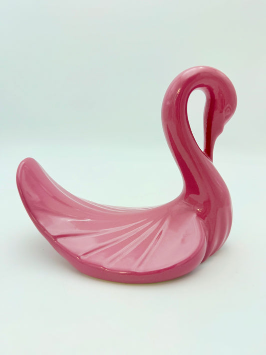 VINTAGE CRANBERRY CERAMIC SWAN SCULPTURE | MID CENTURY HOLLYWOOD REGENCY DECOR | C. 1950S–1960S