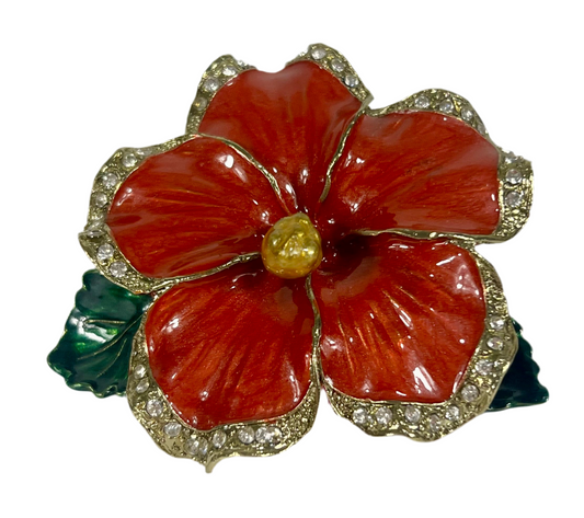 VINTAGE AUSTRALIAN CRYSTAL HIBISCUS TRINKET/JEWELRY BOX
