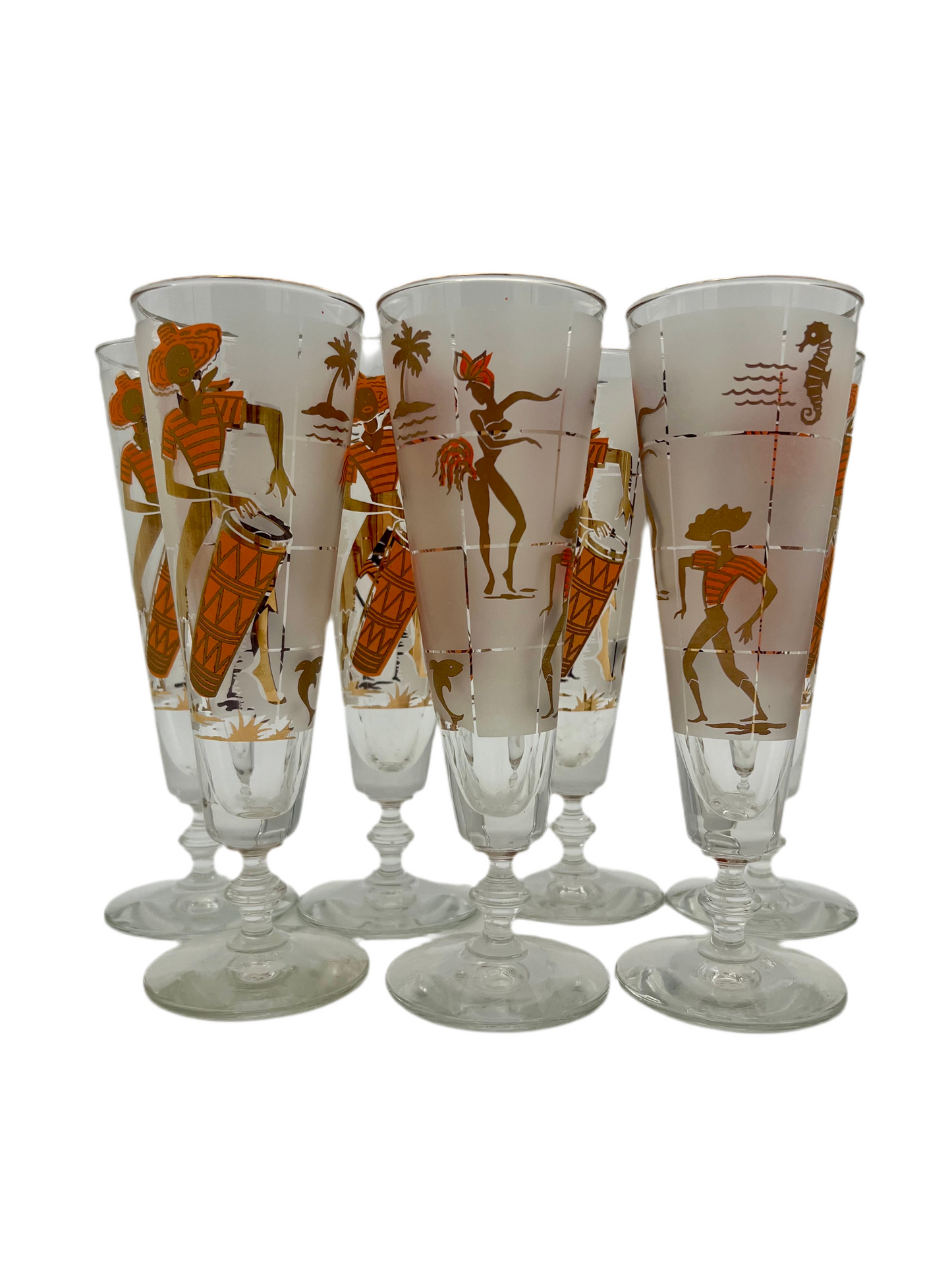 VINTAGE 1950s LIBBEY “CONGA DRUMMER” COCKTAIL GLASSES – SET OF 7