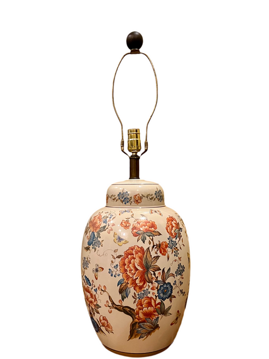 VINTAGE NATHAN LAGIN HANDMADE CERAMIC GINGER JAR LAMP – FLORAL & BUTTERFLY DESIGN