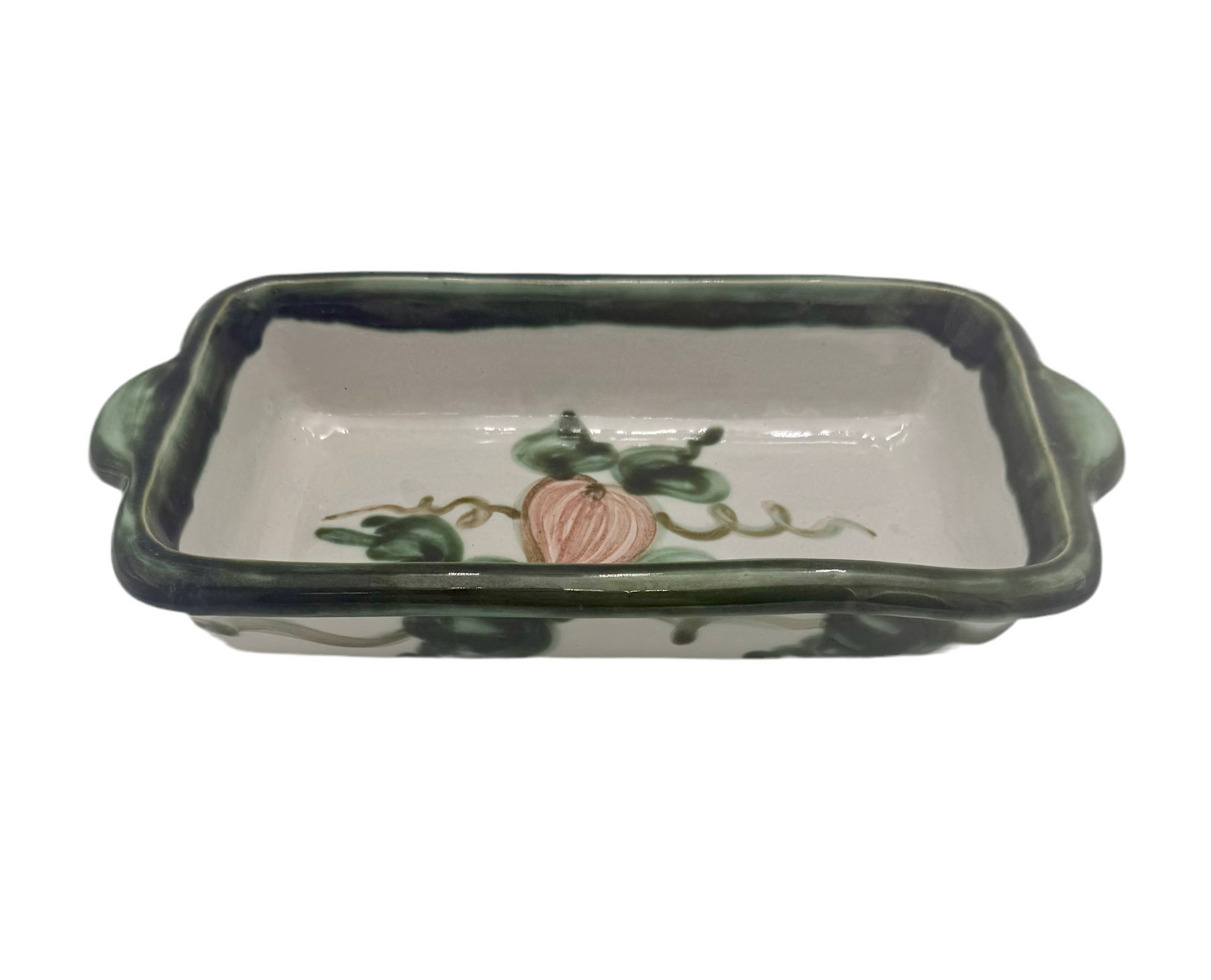 VINTAGE JOHN B. TAYLOR CERAMICS BAKING DISH – HAND-PAINTED VINE & HEART DESIGN (1955–1965)