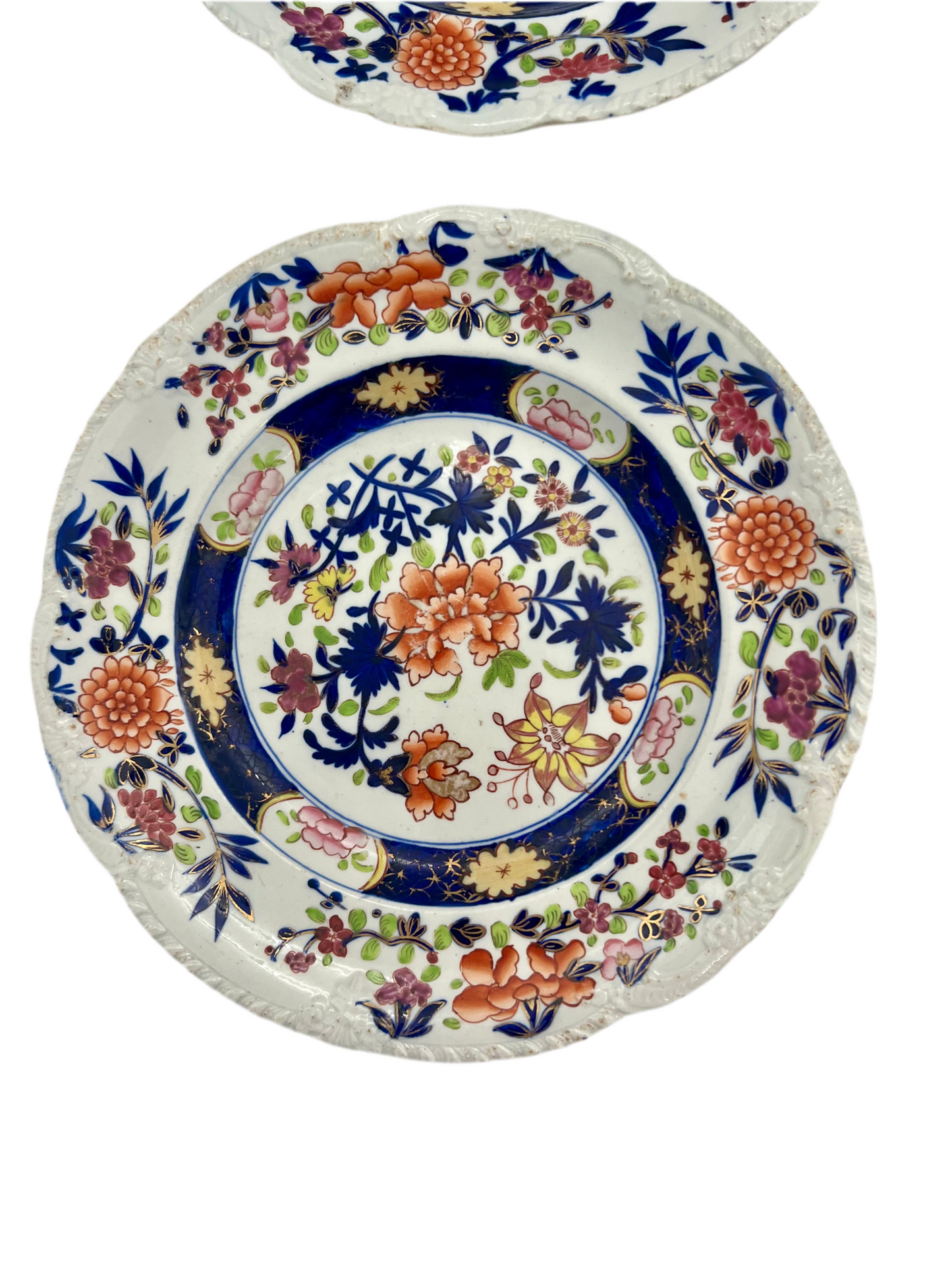 ANTIQUE MASON’S IRONSTONE IMARI STYLE HAND PAINTED DESSERT PLATES – SET OF 4 – REGENCY ERA ENGLISH CHINA – CIRCA 1815–1835