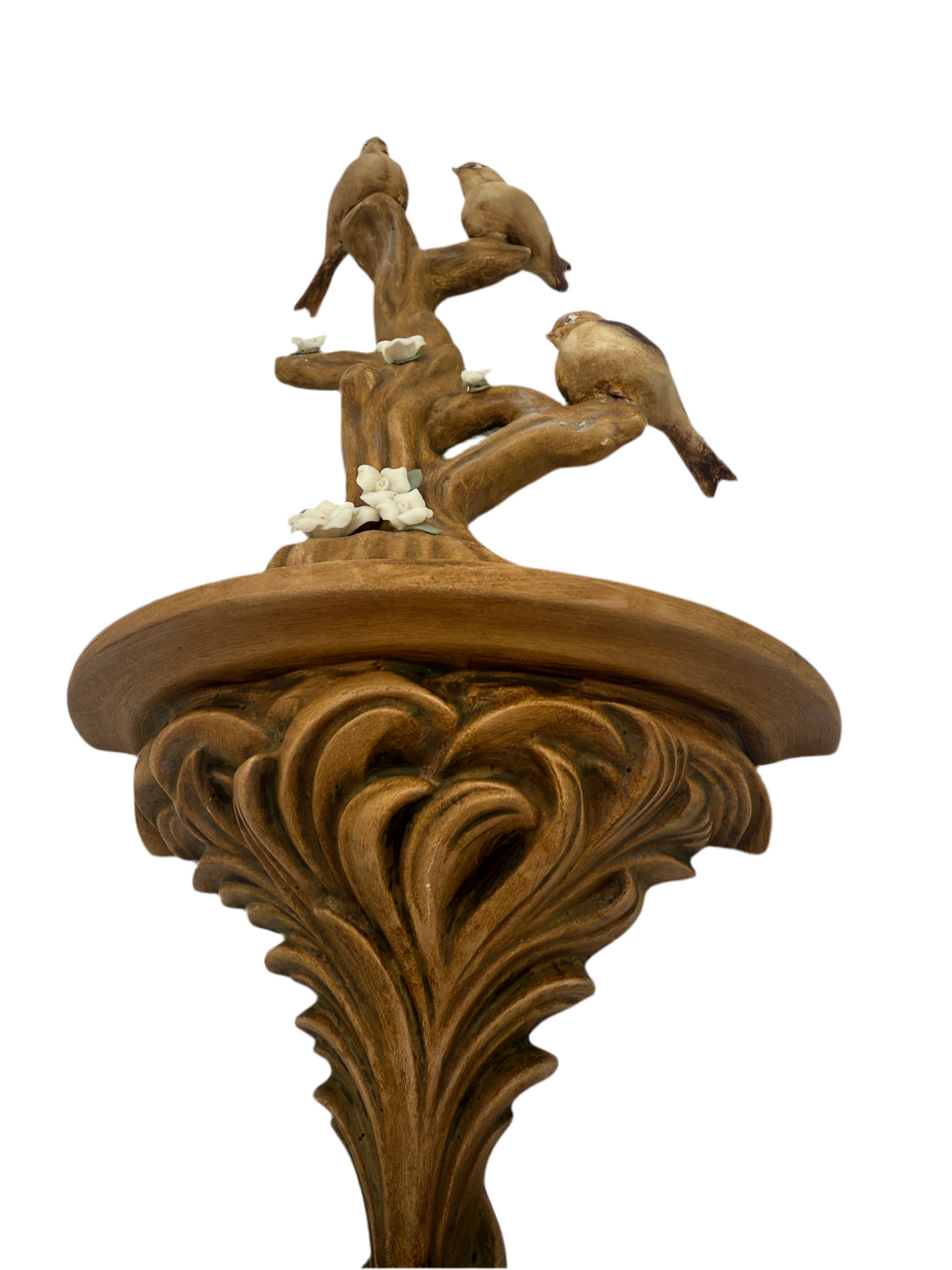 VINTAGE ARNER’S CERAMIC WALL SCULPTURE – THREE BIRDS ON TREE WITH FLOWERS – HOLLYWOOD REGENCY COTTAGECORE WALL ART