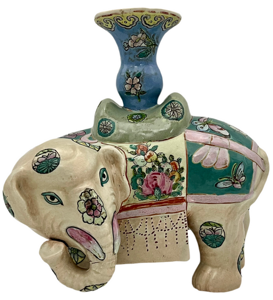 QING DYNASTY ANTIQUE ELEPHANT CANDLEHOLDER