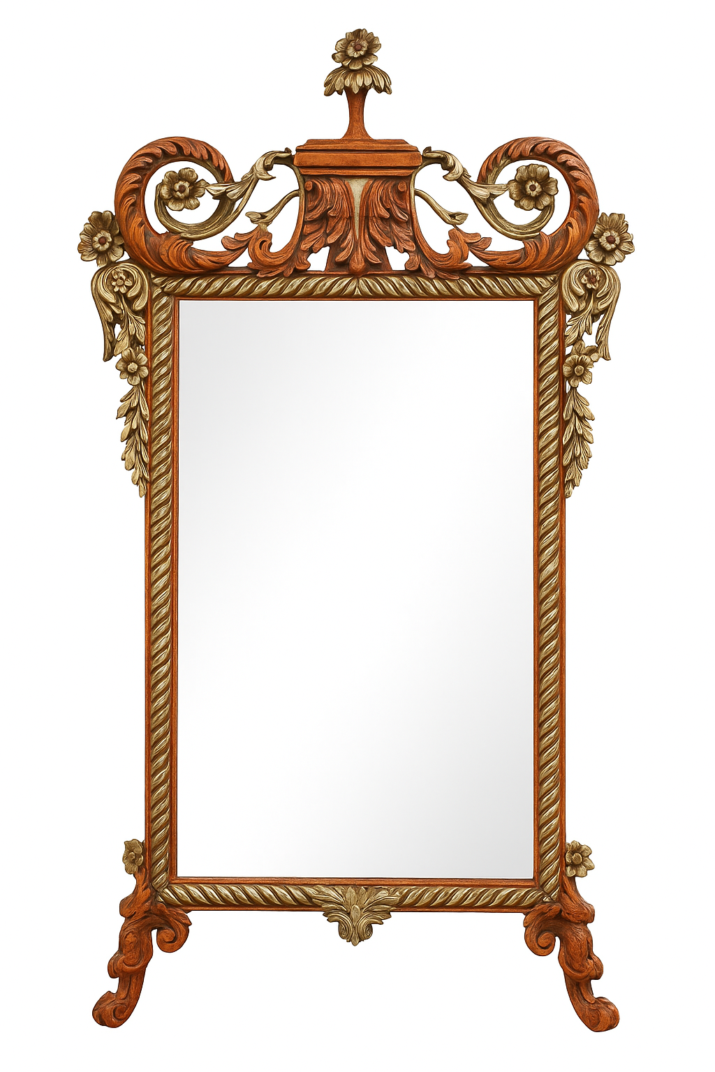 ANTIQUE FLORENTINE CARVED WOOD & GILT MIRROR – ITALIAN ROCOCO REVIVAL – CIRCA 1880–1910 – ORNATE FULL LENGTH 62 INCH