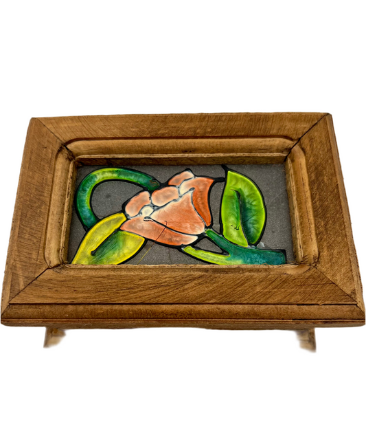 VINTAGE BOHO STAINED GLASS WOOD JEWERLY BOX