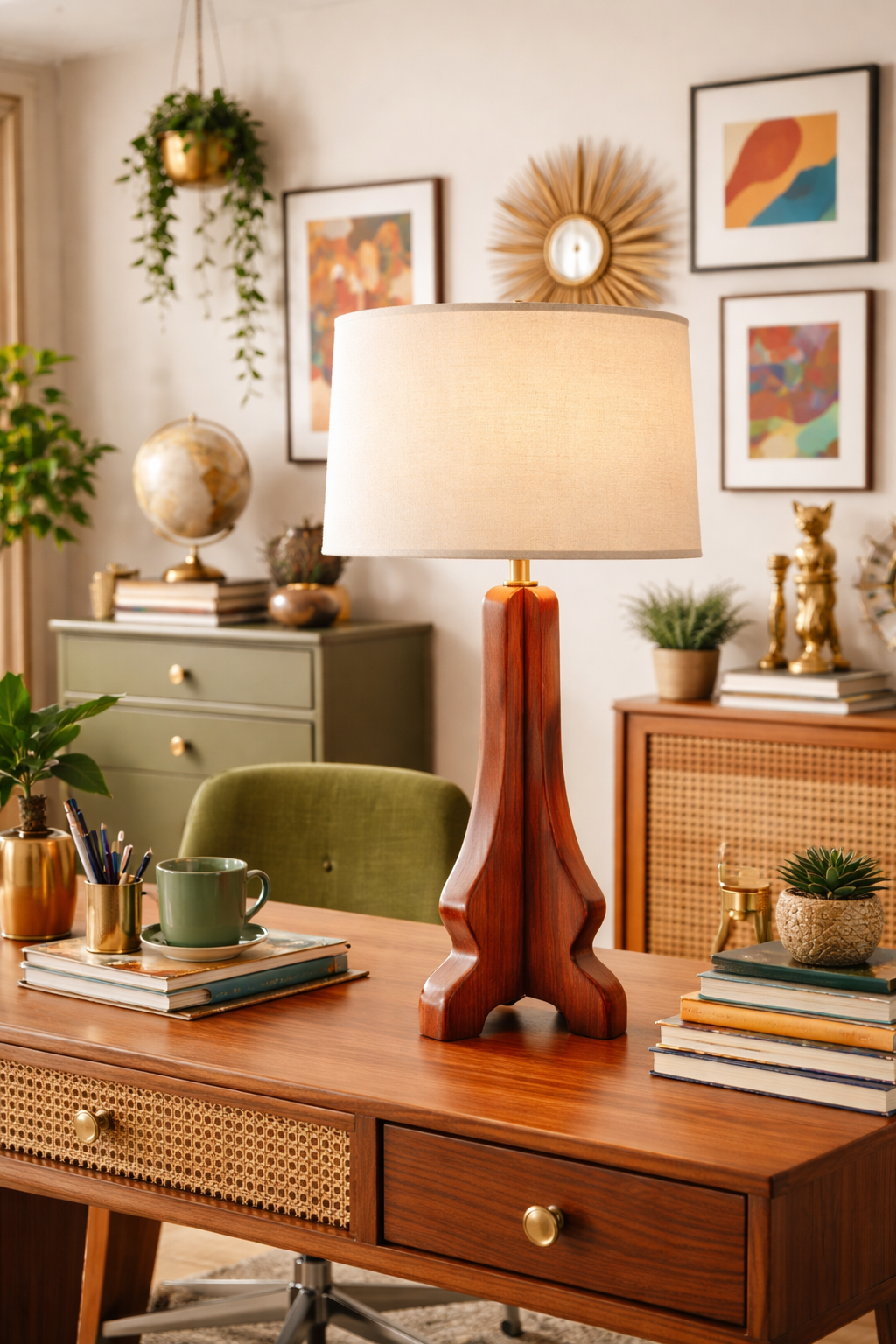 VINTAGE HANDCRAFTED WOOD TABLE LAMP