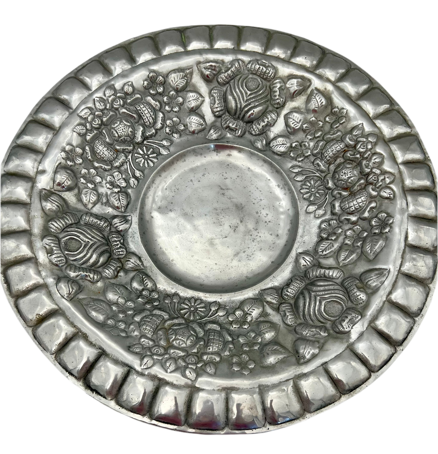 VINTAGE 1950s HAND-EMBOSSED PEWTER TRAY