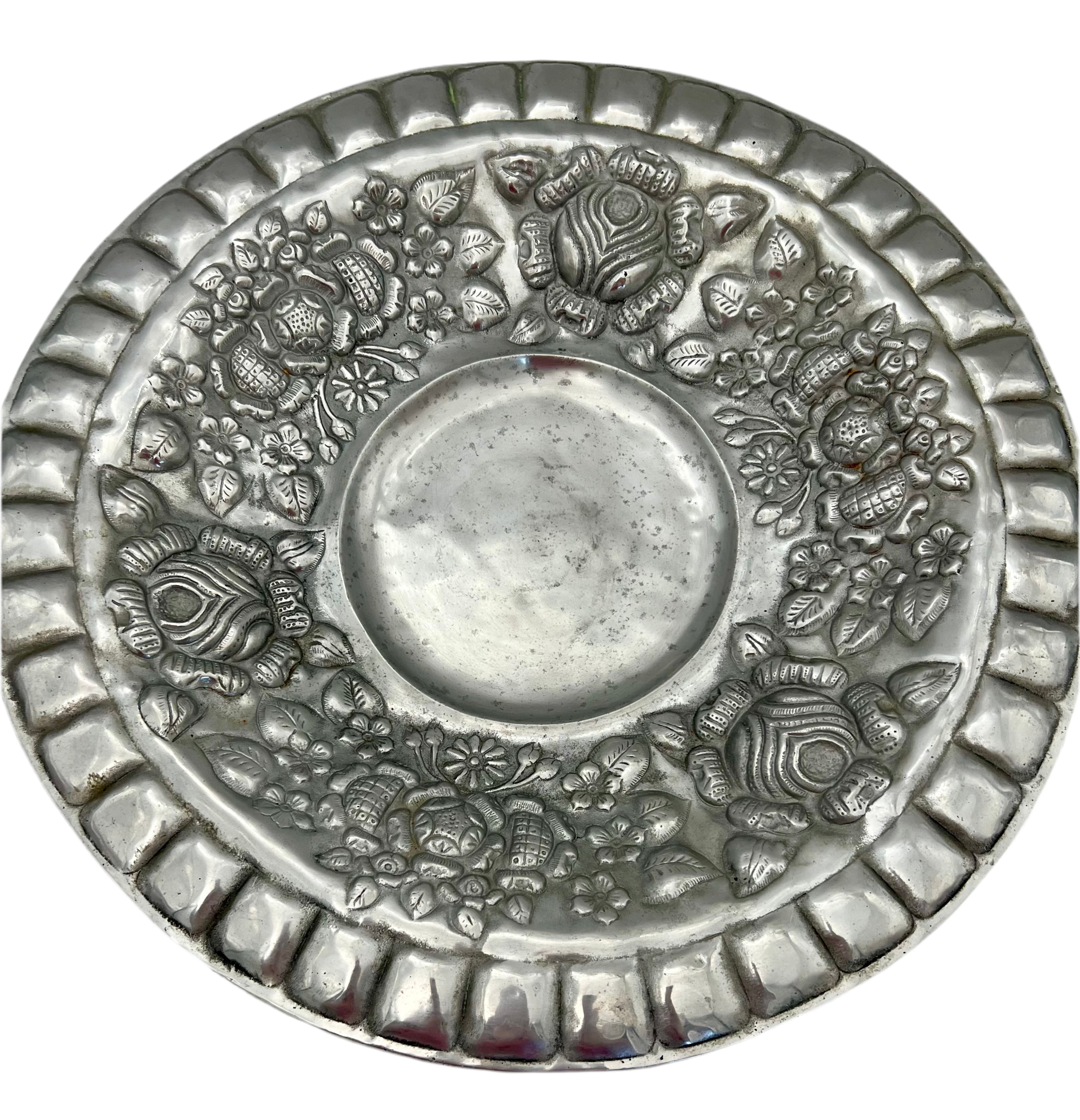 VINTAGE 1950s HAND-EMBOSSED PEWTER TRAY