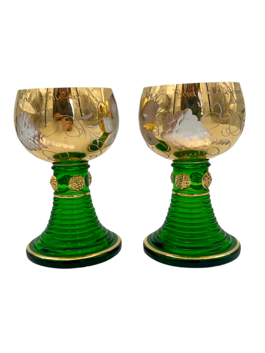 PAIR OF VINTAGE GERMAN BEEHIVE STEMED GLASSES