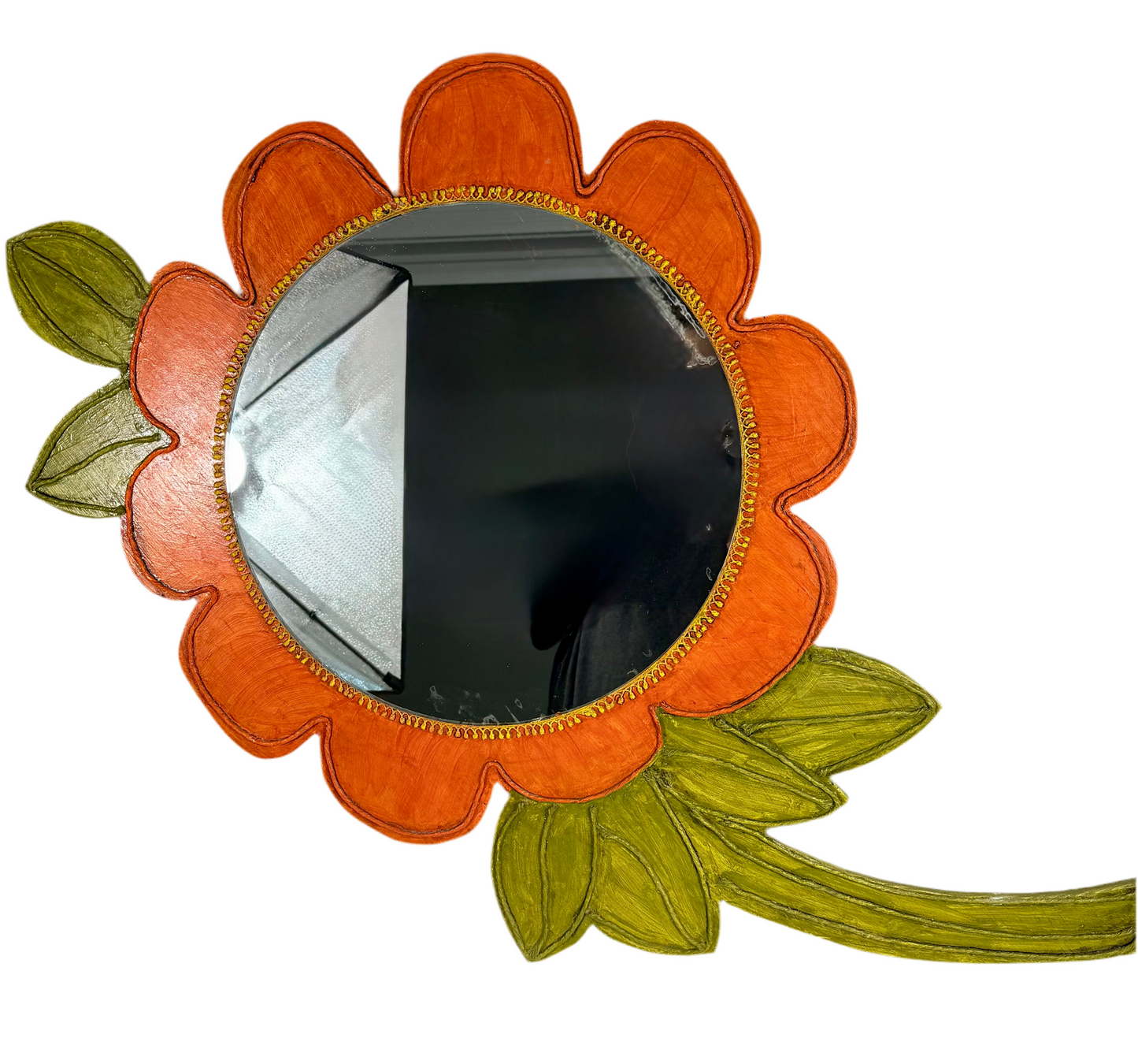 Vintage Hand-Painted Flower Mirror by Peggy Jones – Austin, Texas Folk Art – Large 40” Whimsical Wall Decor