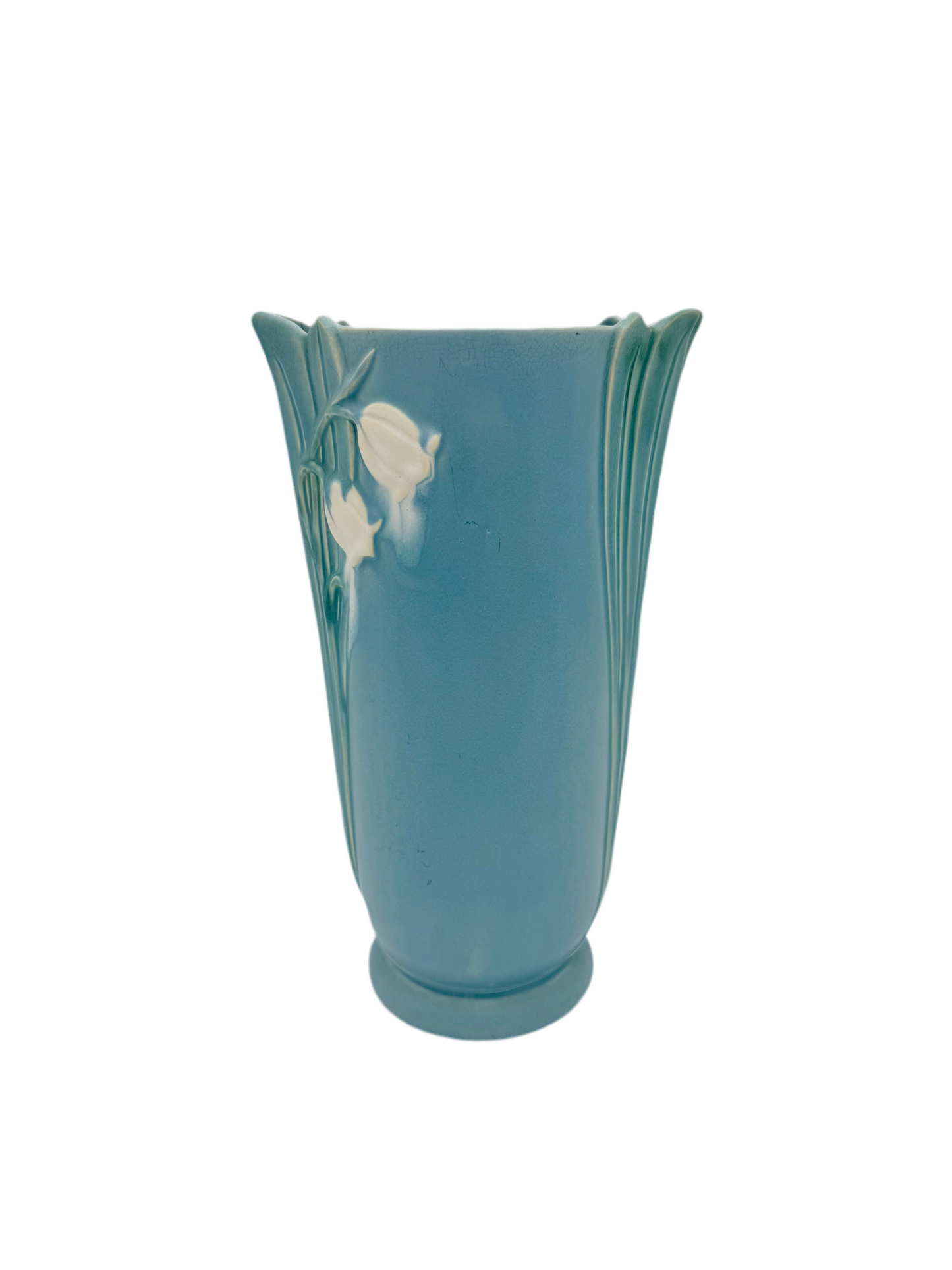 Antique Weller Pottery “Lily of the Valley” Vase – Blue Glaze, 12 Inches (c. 1930s–1940s)